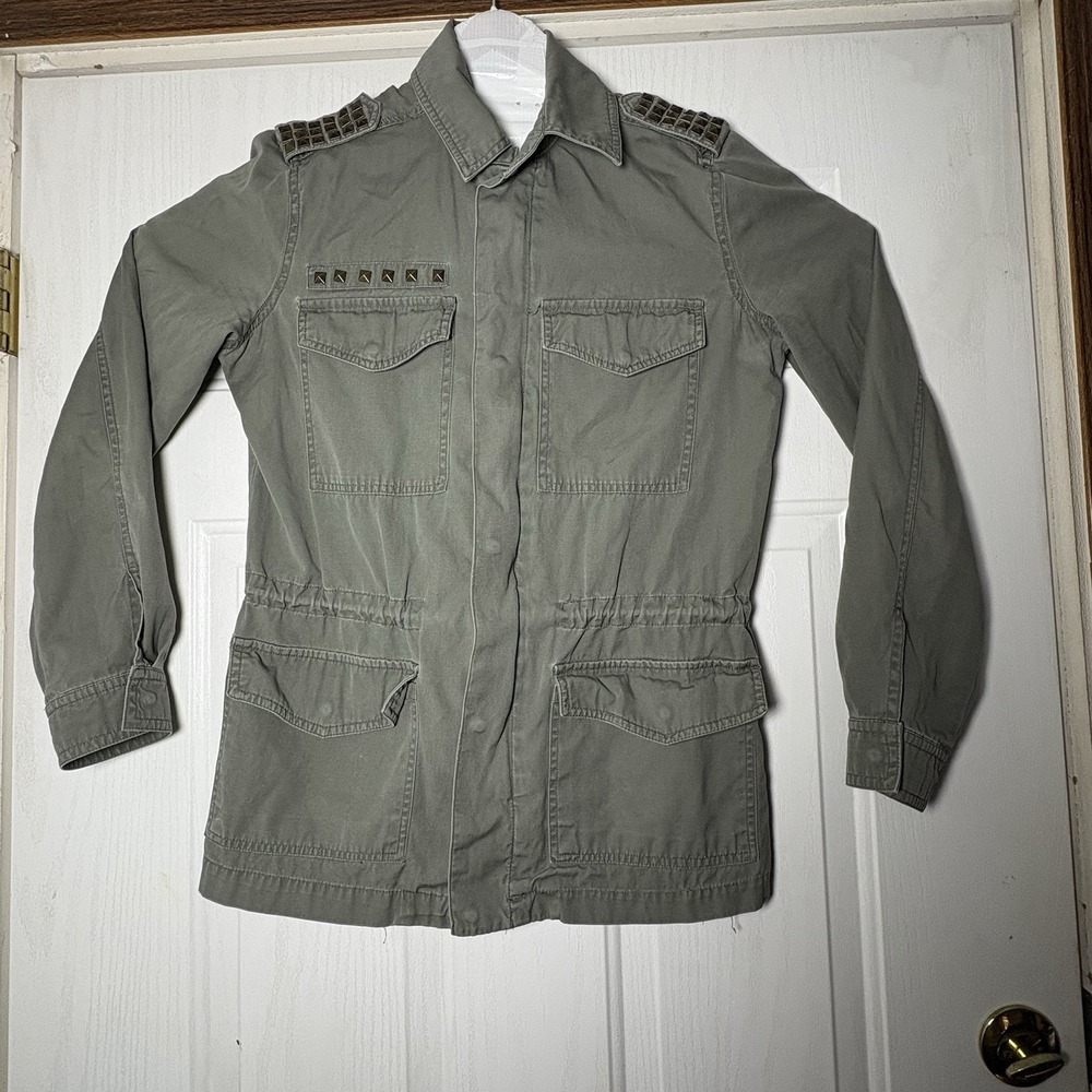 Mudd Olive Green Utility‎ Cargo Studded Y2K Jacket Size Med N